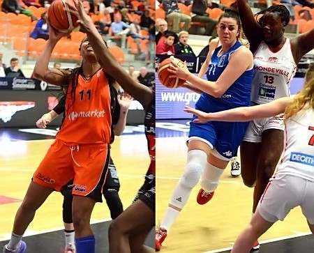 Gros match des deux numéros 11 de Bourges - Yasmina KAWARA - et Basket Landes - Sirine MEHADJI