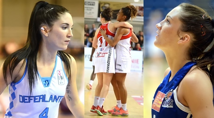 Aline DUMONT la nantaise en 2014 et Aline DUMONT la lattoise en 2012 encadrent Evita HERMINJARD et Carla MBAYE, les lyonnaises décisives à l'aller