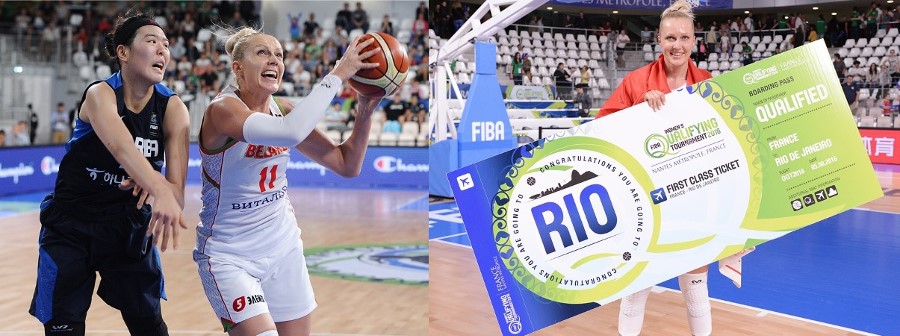 Yelena LEUCHANKA au combat puis avec son billet pour Rio : dans les deux cas toujours la classe (photo FIBA)